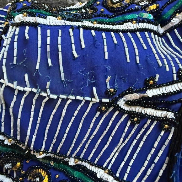 Niteline by Della Roufogali Silk Blue and Black Beaded Jacket- Large - Picture 10 of 11